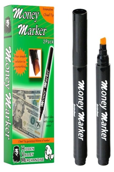 HVM Money Marker (2 Counterfeit Pens) - Counterfeit Bill Detector Pen with Upgraded Chisel Tip - Detects Fake Counterfit Bills, Universal Currency Detectors Pack