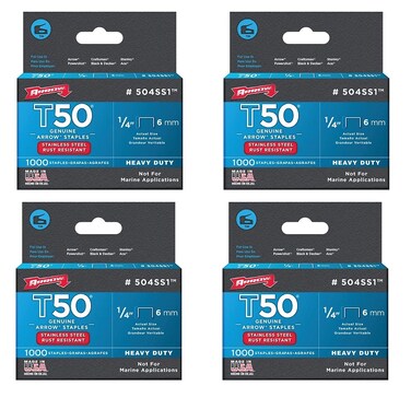 Pack of 4 Arrow Fastener 504SS1 1/4" T50 Stainless Steel Staples