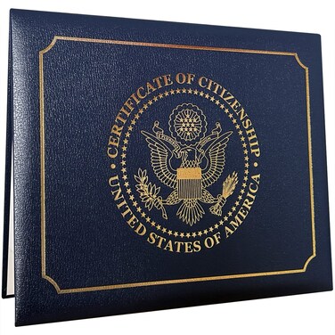 US Citizenship Certificate Holder   US Citizenship Gifts   Naturalization Certificate Padded Holder with Cover. Golden Great Seal of The United States.