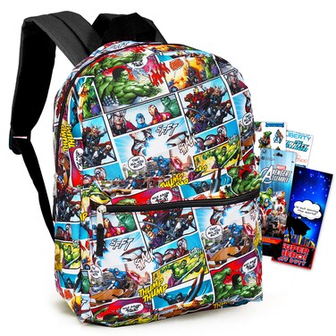 Marvel Avengers Backpack for Boys Girls Kids - 2 Pc Bundle with 16" Marvel Comics Avengers School Backpack Bag And Stickers (Avengers School Supplies)