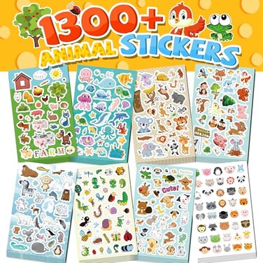 Sinceroduct Stickers for Kids, 1300+ Cute Animals Water Bottle Stickers, 8 Kids Stickers with Different Theme Scrapbooking Stickers for Classroom, Christmas Day, Kids Crafts, Party Favors, Decorations