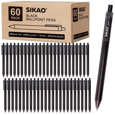 Pens Bulk, Black Pens, 60Pack Ballpoint Pens for Smooth Writing Pens No Smear, Black Ink Pens Medium Point 1.0mm, Retractable Pens, Click Pens, Ball Point Pens, Server Pens, School Office Supplies