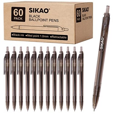 Black Pens Bulk, Box of 60 Pack Black Ink Pens Ballpoint Smooth Writing Pens No Smudge, Retractable Ball Point Pens Medium Point, Click Pens, Server Pens for Waitress, School Office Supplies