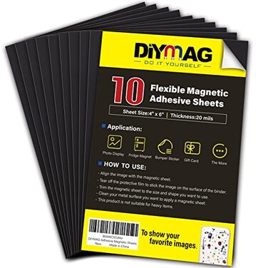 DIYMAG Magnetic Adhesive Sheets,  4" x 6" , 10 Pack Cuttable, Flexible magnet sheets with adhesive for Crafts, Photos, Easy Peel and Stick