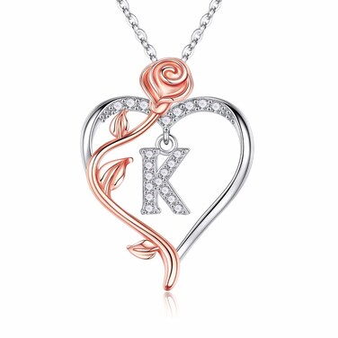 Iefil Valentines Day Gifts for Her - Gifts for Her, Anniversary Women Gifts, Birthday Gifts for Women, Gifts for Wife Girlfriend Mom   Rose Heart Necklaces for Women, Initial K