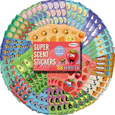 HORIECHALY Scratch and Sniff Stickers, Smelly Stickers for Kids 68 Sheets 17 Scents, 1000+ Scented Stickers of Food Fruit Flower, Classroom Reward Stickers for Teachers, Holiday Gift for Little One.