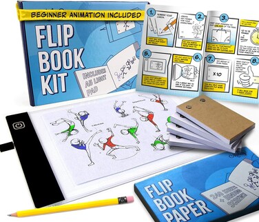 Flip Book Kit with LED Light Pad. Includes 240 Sheets Flip Book Paper with Screws for Drawing and Tracing. Animation Paper/Blank Flip Books for A5 Flipbook Kit for Kids 9-12 6-8. LED Light Box