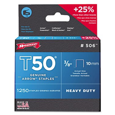T50 Heavy Duty Staples, 3/8"" Leg, 1250/Pack, Sold As 1250 Each