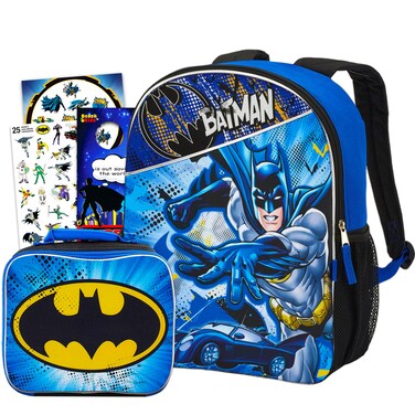Batman Backpack and Lunch Bag Set - Bundle with 16" Batman Backpack, Batman Lunch Box, Stickers Plus More   Batman School Supplies