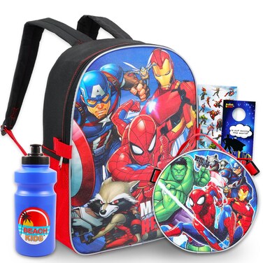 Marvel Avengers Backpack for Boys, Girls, Kids - 7 Pc Bundle 16" Superhero School Bag, Avengers Lunch Bag, Stickers, More (Avengers School Supplies)