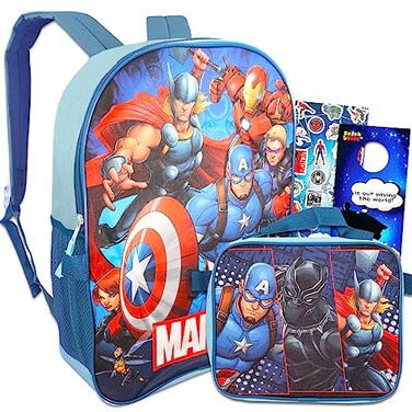 Marvel Avengers Backpack and Lunch Box Set for Boys - Featuring Iron Man, Captain America, Spiderman, Hulk and More