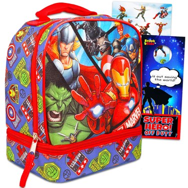 Marvel Avengers Lunch Box Set For Boys and Girls School Supplies Bundle with 2-Compartment Avengers School Lunch Bag Plus Stickers and More (Superhero Lunch Bag)