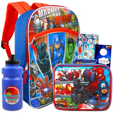 Marvel Store Avengers Backpack and Lunchbox Set - Ultimate School Supplies Bundle with Backpack, Insulated Lunch Box, Water Bottle, Plus More