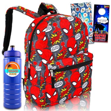 Marvel Spiderman Backpack for Boys Set - 16 Inch Spiderman School Backpack for Boys 7-8 Bundle, Stickers, More   Spiderman School Supplies