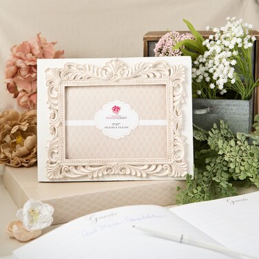 Fashioncraft 2465 Baroque Design Guest Book with Photo Cover, Ivory