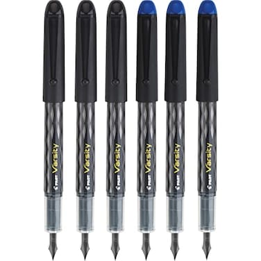 Pilot Varsity Disposable Fountain 6 Pack Combo, 3 Black and 3 Blue Pens