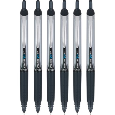 Pilot Precise V7 RT Retractable Rolling Ball Pens, Fine Point, Black Ink, 6 Pack