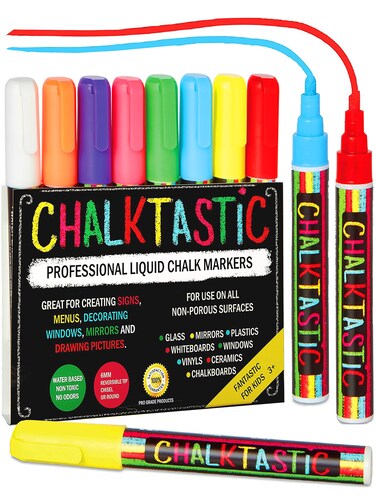 Chalkboard Markers Set of 8 Washable, Erasable Chalk Ink Dry Erase Pens for School, Chalkboard Menu Board &amp; Glass Car Window - Neon, Pastel, White Chalk Pens - Gifts for Artists