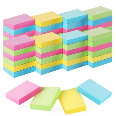 umikk 50 Pads Mini Sticky Notes 1.5X 2 inch, Small Self-Stick Note, Bulk Tiny Pads for Office, School, Home, 100 Sheets/Pad, 4 Pastel Colors, Pink, Yellow, Green, Blue