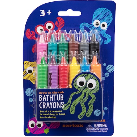SCS Direct Bath Crayons Super Set -Set of 12 Draw in the Tub Colors with Bathtub Storage Mesh Bag -Non-Toxic, Safe for Children, Won&#39;t Disintegrate in Water -Art Project for Toddlers, Gift for Kids
