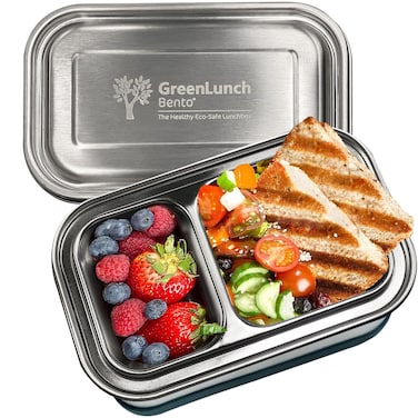 GreenLunch Bento Stainless Steel Bento Box, BPA-Free Lunch box with Snack Pods, Leak proof &amp; Crack-Resistant Lunch box Containers for Adults &amp; Kids with snap locks - Perfect for School and Office