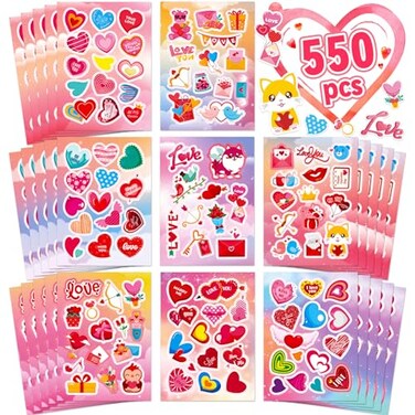 550PCS Valentines Day Stickers, 40 Sheet Heart Stickers Valentines Crafts, Make Your Own Sticker Valentines Gifts for Kids Classroom, Cards, Goodie Bags, Valentines Party Favors Love Sticker for Kids