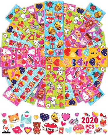 2020 PCS Valentines Day Stickers for Kids, 120 Sheets Heart Stickers Valentines Crafts, Valentines Gifts for Kids Classroom, Valentine Goodie Bags Party Favors Love Stickers for Kids