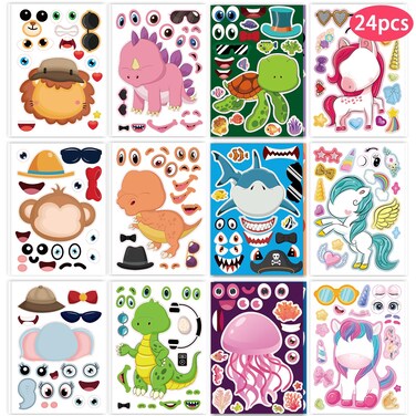 24 Pcs Make Your Own Sticker Sheets for Kids, Mix and Match Animal Face Stickers for Kids 3-5, 4-8, Toddlers Crafts Activities Gifts Goodie Bags Birthday Party Favors for Toddlers 2-4 Years