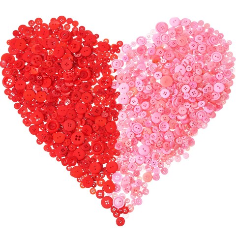 Tatuo 1000 Pieces Valentine&#39;s Day Buttons for Crafts Red and Pink Craft Buttons Bulk Round Resin Buttons Assorted Size for Sewing DIY Crafting Art Decorations,2 Holes and 4 Holes