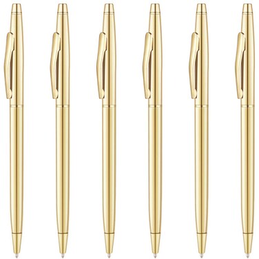 Unibene 6 Pack Slim Gold Ballpoint Pens Black Ink 1 mm - Black ink, Nice Gift for Business Office Students Teachers Wedding Christmas