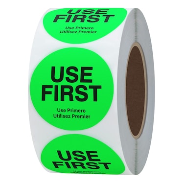 Hybsk Fluorescence"USE First" Stickers Restaurant Food Service FIFO Label 1.5 Inch Total 500 Labels Per Roll (Fluorescence Green)