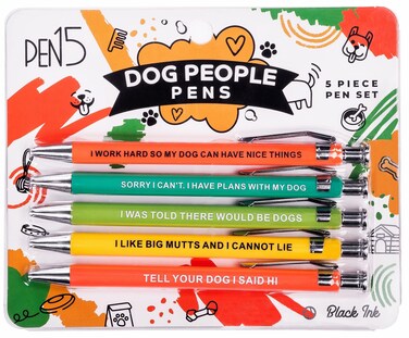 MilkToast Brands Funny Dog People Pens - Black Ballpoint Gag Gift Set for Dog Parents, Vet Techs, Pet Owners, and Coworkers