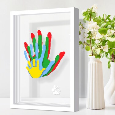 Omrhvi Family Handprint Kit, DIY Craft Keepsake Frame, Baby Hand Print Kits, Family Gifts for New Mom, New Parents, Grandparents, Father's Day, Mother's Day, Anniversary, 6 Non -Toxic Paints (White)