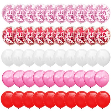 50PCS 12 Inches Latex Balloons Confetti Balloons Set - Red &amp; Pink &amp; White Balloons Helium Balloons for Valentines Day Bridal Shower Wedding Party Decorations Supplies