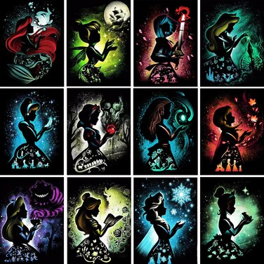 12 Pieces Princess Diamond Painting Kit, 5D Adult Diamond Art, Round Full Diamond Digital Painting Kit, Gemstone Art Painting Kit, DIY Diamond Painting Kit for Beginners (11.8x15.7in)