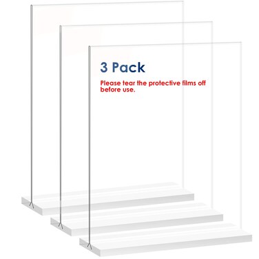 newnewshow 8.5x11 Acrylic Sign Holder 3 Pack Vertical Double-Sided Display (Optional 8.5x11 8.5x5.5 5x7 Horizontal and Vertical)