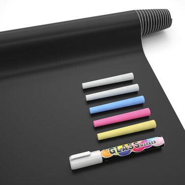 Nicpro Chalkboard Contact Paper Roll, 17.7" X 78.7" (6.5 Feet) Self Adhesive Vinyl Paper Blackboard Wallpaper, Chalk Paper Wall Decal Sticker with 1 Marker &amp; 5 Chalk for Home Office School Kitchen