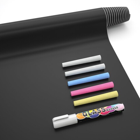 Nicpro Chalkboard Contact Paper Roll, 17.7&quot; X 78.7&quot; (6.5 Feet) Self Adhesive Vinyl Paper Blackboard Wallpaper, Chalk Paper Wall Decal Sticker with 1 Marker &amp; 5 Chalk for Home Office School Kitchen