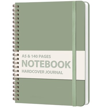 VALOME Journaling Notebooks, A5 Lined Spiral Notebook for Women &amp; Men, 146 Pages College Ruled Hardcover Note Book for Work, Note Taking, Journaling, School, Writing (Green)