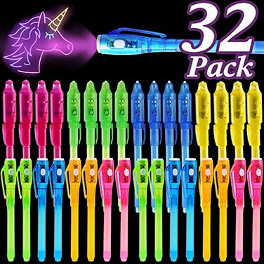 [ 2 Style ] 32 Pack Valentines Day Gifts for Kids Classroom Invisible Ink Pen with UV Black Light Secret Spy Pens Magic Disappearing Ink Markers School Supplies Kids Party Favors Boys Girls Exchange