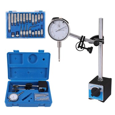 Qnkaa Dial Indicator with Magnetic Base Holder Fine Adjustable Long Arm 0-1" Magnetic Dial Indicator Professional Dial Gauge 0.001