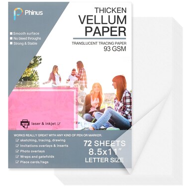 Phinus 72 Sheets Vellum Paper, Translucent Vellum Jackets Vellum Tracing Paper 8.5 x 11, Vellum Paper Printable for Sketching, Invitation Belly Bands, Gift Box Liners