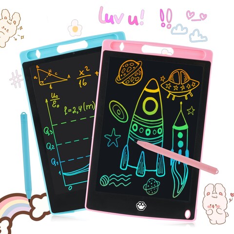 2 Pack LCD Writing Tablet, Electronic Drawing Writing Board, Erasable Drawing Doodle Board, Doodle Pad Toys for Kids Adults Learning &amp; Education, 8.5IN(Blue+Pink)