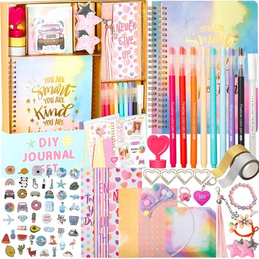 R RUCKERCO Girls DIY Diary 54 Pcs Girls Diary Set,Toys for Ages 8-13,DIY Stationery Set, Thin Stickers and Little Girls Daily Supplies Set, Gifts for Teen Girls Good Idea Choice