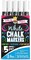 CHALKY CROWN Liquid Chalk Marker Pen - White Drawing Chalk - Chalkboard Markers for Chalkboard Signs, Windows, Blackboard, Glass - 6mm Reversible Tip (5 Pack)