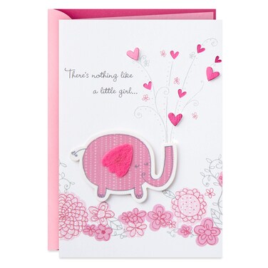 Hallmark Baby Shower Card for Girl (Pink Elephant) Welcome New Baby Girl, Congratulations
