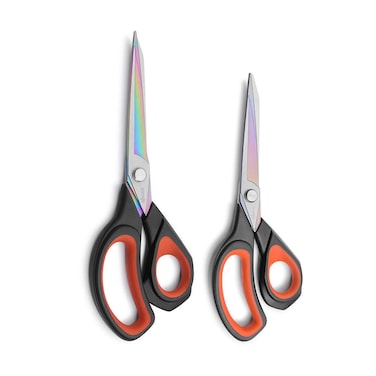 LIVINGO 2 Pack Premium Tailor Scissors Heavy Duty Multi-Purpose Titanium Coating Forged Stainless Steel Sewing Fabric Leather Dressmaking Comfort Grip Shears Professional Crafting (8.5 &amp; 9.5INCH)