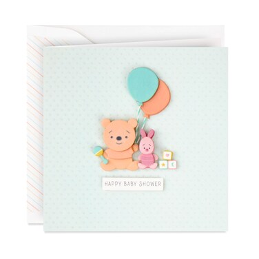 Hallmark Signature Disney Baby Shower Card for New Parents (Winnie the Pooh and Piglet) Welcome New Baby, Congratulations