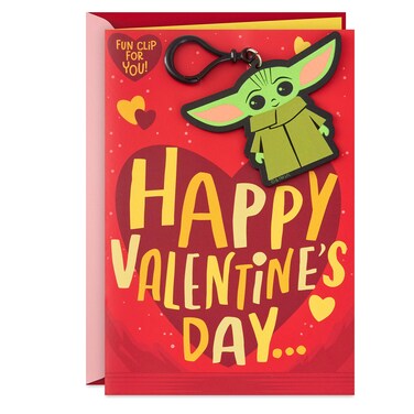 Hallmark Star Wars Valentines Day Card for Kid with Removable Backpack Clip (Baby Yoda), May the 4th