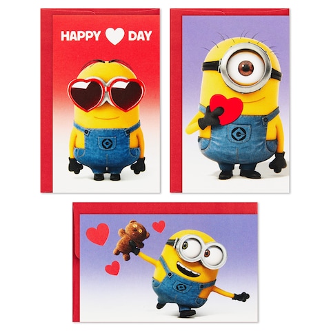 Hallmark Minions Mini Valentines Day Cards and Stickers for Kids School (18 Classroom Valentines with Envelopes)